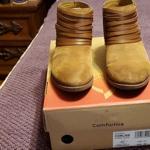 Comfortiva: Cognac Color Suede Booties